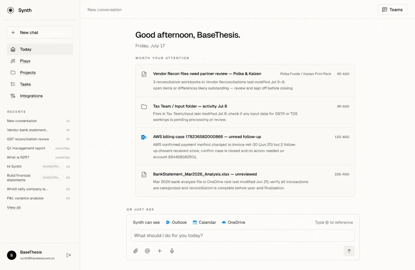 Synth financial statements plan